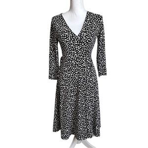 Grayson Black & White Wrap Around Leaf Print Midi Dress Size XS
